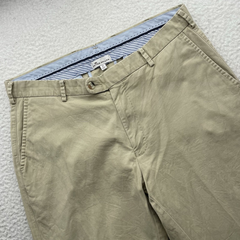 Peter Millar Chino Pants Mens 34x29.5 Pima Cotton Blend Stretch Golf Beige Khaki
